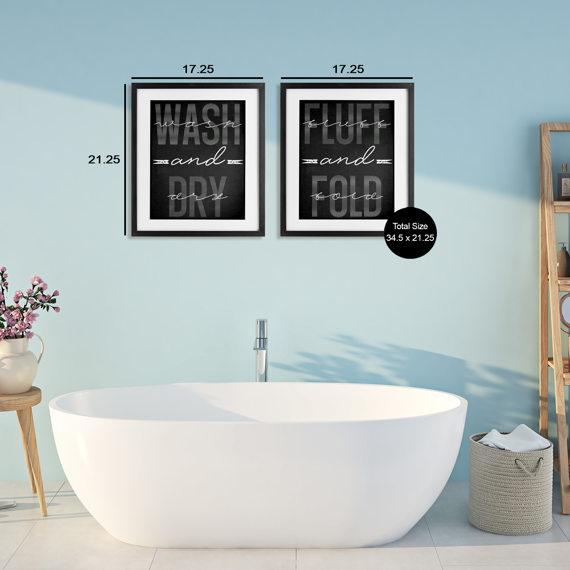 Laundry Words in Black 2 Piece Black Framed Print Under Glass Set, design by Marcus Prime