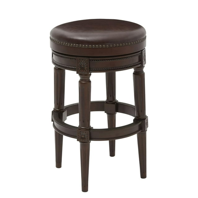 New Ridge Home Goods Chapman 31in. Bar-Height Swivel Bar Stool, Backless, Distressed Walnut with Dark Brown Seat