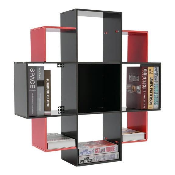 Wall Mounted Bookshelf, Home Office Book Shelf, PVC Board Bookcase with 9 Compartments for Bedroom Living Room
