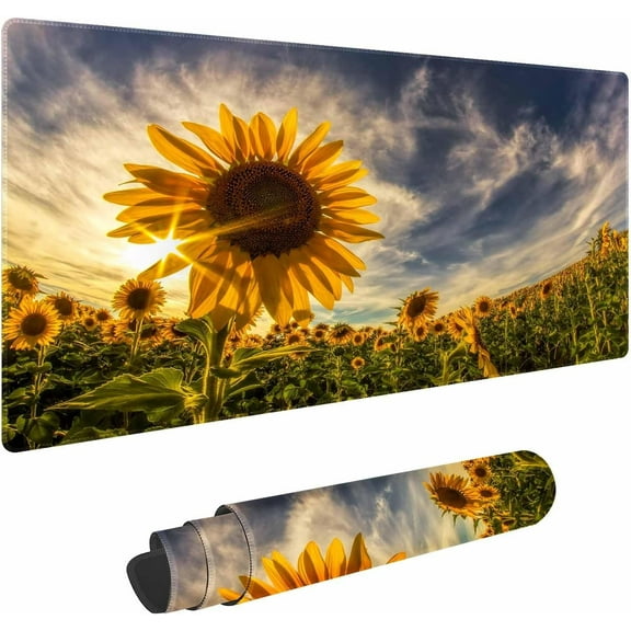 Desk Mat,Large Gaming Mouse Pads for Desk, Sunset and Sunflowers Non-Slip Rubber Base Extended Mousepad,XXL Keyboard Mouse Mat,Computer Keyboard Desk Pad with Stitched Edges,31.5X15.75inch