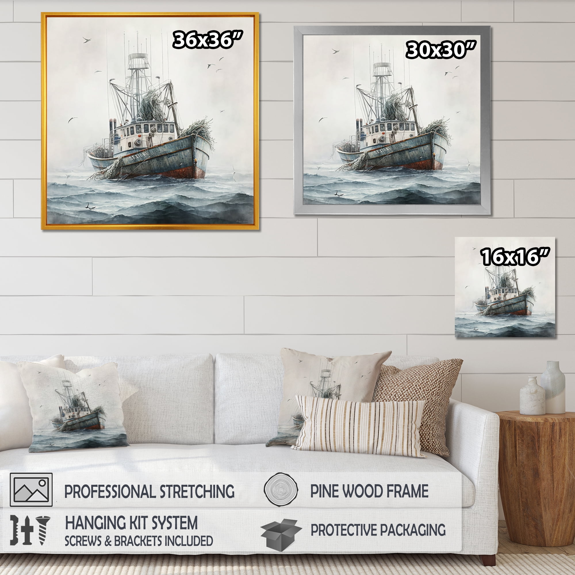 Designart Fisherman'S Boat On The Ocean I Canvas Wall Art