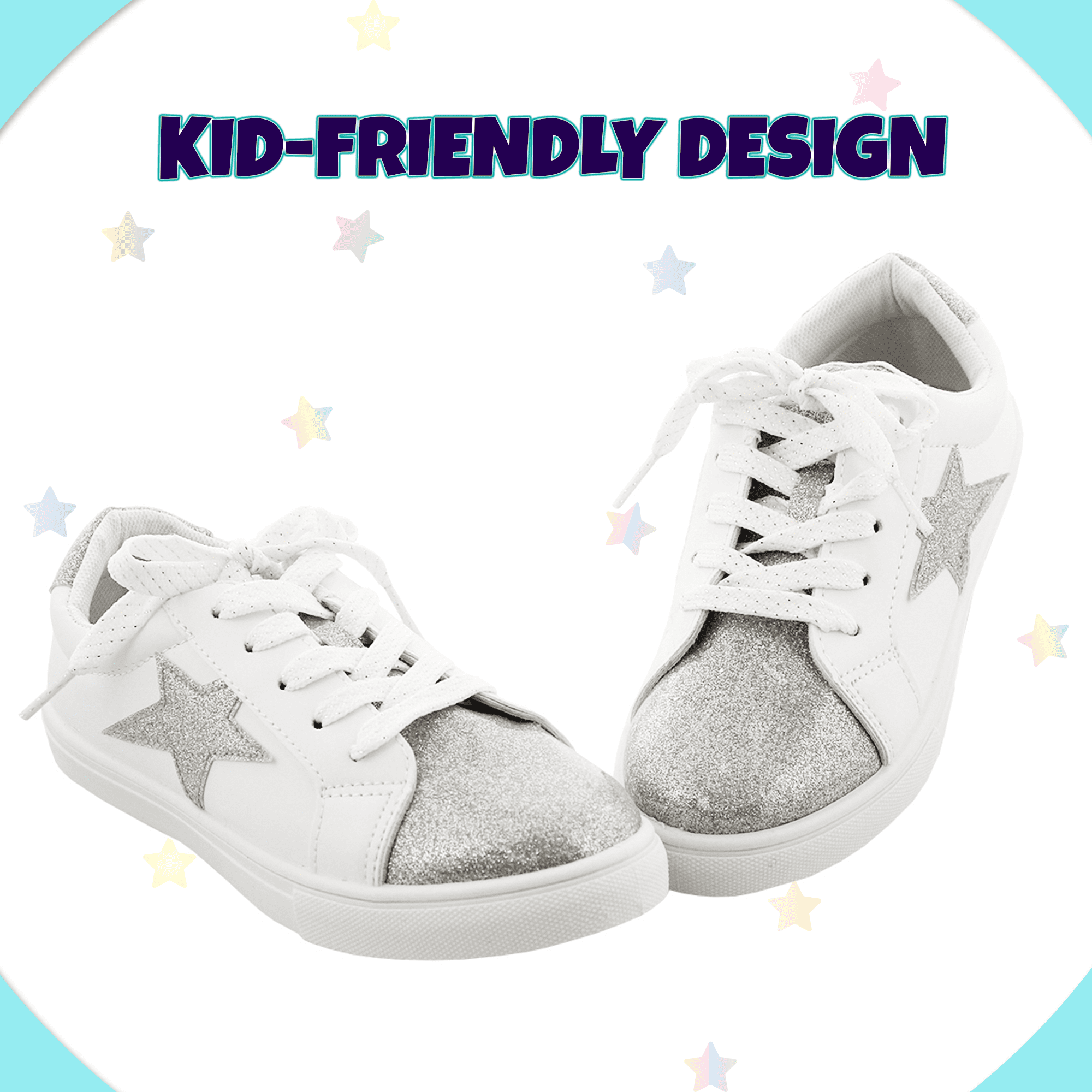 Kensie Girl Low Top Sneaker Casual Lace Up Shoes, Silver Glittery
