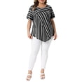 thumbnail image 2 of Agnes Orinda Women's Plus Size Top Crew Neck Short Sleeve Striped Blouse Dressy Casual Fashion T-shirt 2X Black, 2 of 6