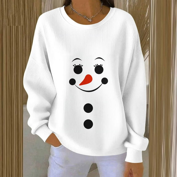 Goodtrade8 Shirts for Women Christmas Holiday Pullover Long Sleeve Winter Crew Neck Knitting Printed Womens Tops Casual Sweatshirts