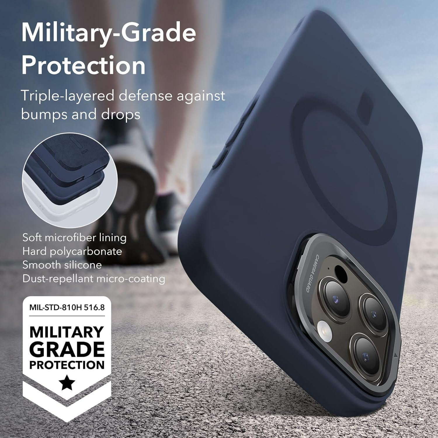 ESR for iPhone 15 Pro Max Case Cloud Silicone MagSafe with Stash Stand (HaloLock), Military-Grade Protection, Blue