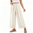 thumbnail image 2 of Cagogo Women's Plus Size Wide Leg Elastic Waist Pants with Pockets Solid Casual Loose Ankle Trousers Workout Daily Wear Lounge Flowy Pants for Summer, Beige 2XL, 2 of 5