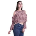 thumbnail image 3 of Moomaya Cold Shoulder Tops Shirts For Women Printed Casual Blouse Short Top, 3 of 5