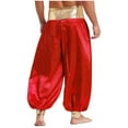 thumbnail image 2 of TiaoBug Mens Magic Hippy Pants Satin Lanterns Trousers Arabian Prince Halloween Costume Burgundy 4XL, 2 of 7