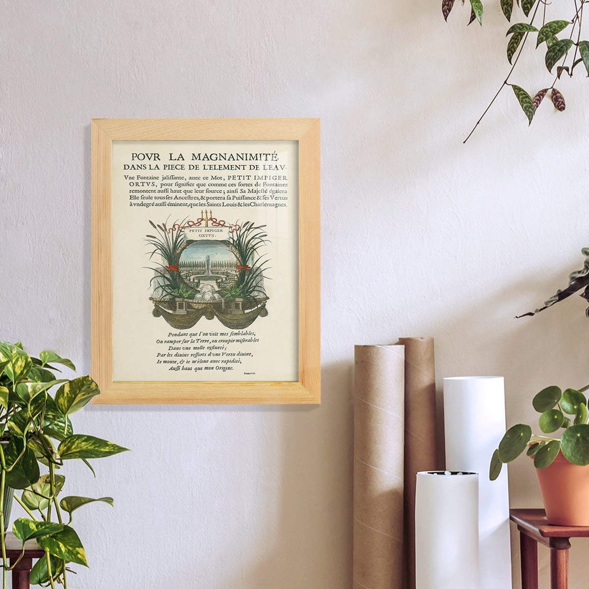 Printed Embellished Bookplate II - Framed Print w/glass - Natural Wood