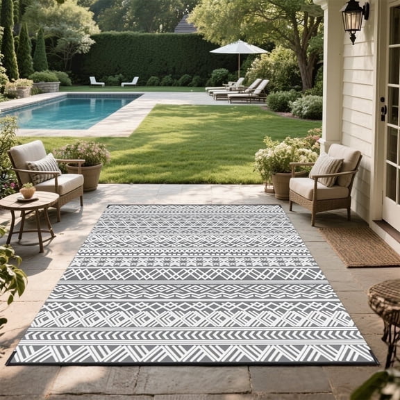 Kzaei Waterproof Outdoor Rug, Reversible Plastic Camping Area Rugs, Gray