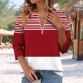 thumbnail image 2 of Staron Spring Summer Tops for Women Casual Fashion Zipper Printed 3/4 Sleeve Loose Comfortable Relaxed T-Shirt, Red M, 2 of 5