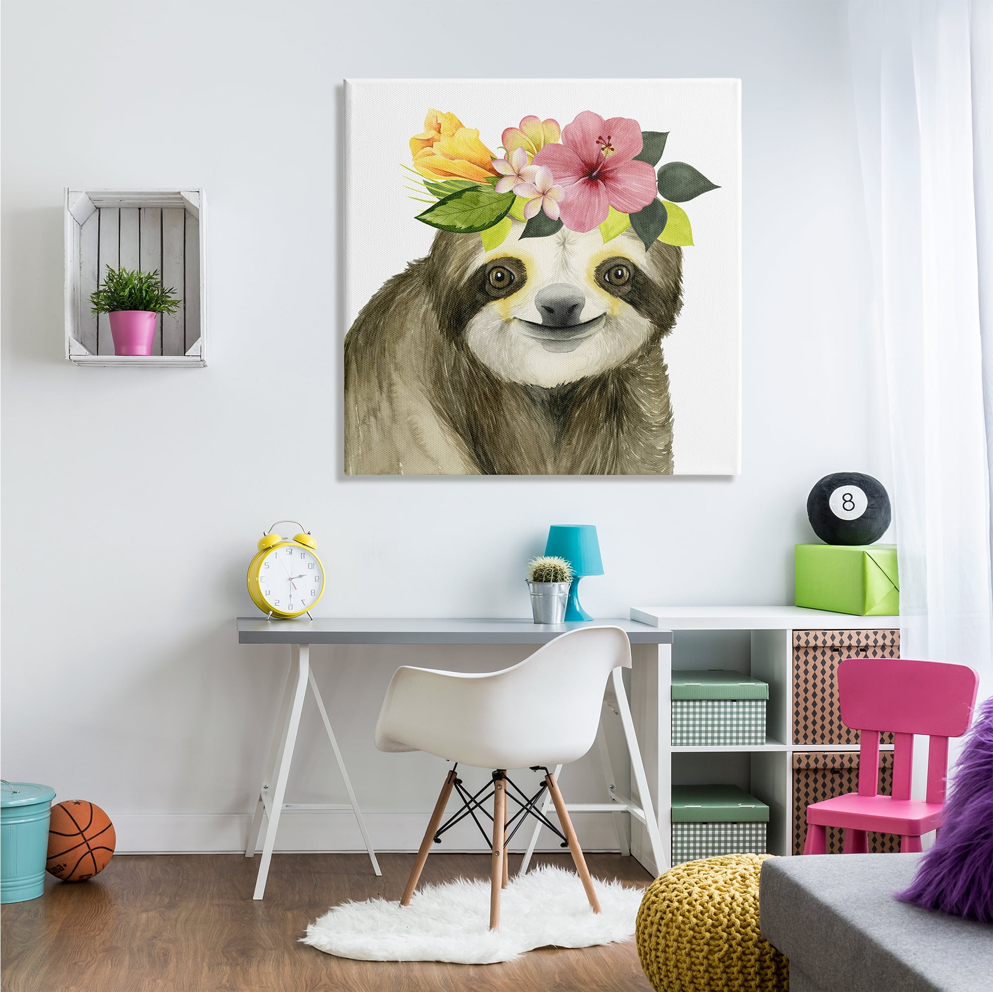 Stupell Industries Festival Ready Sloth in Flower Crown Animals & Insects Painting Gallery Wrapped Canvas Art Print Wall Art, 36 x 36
