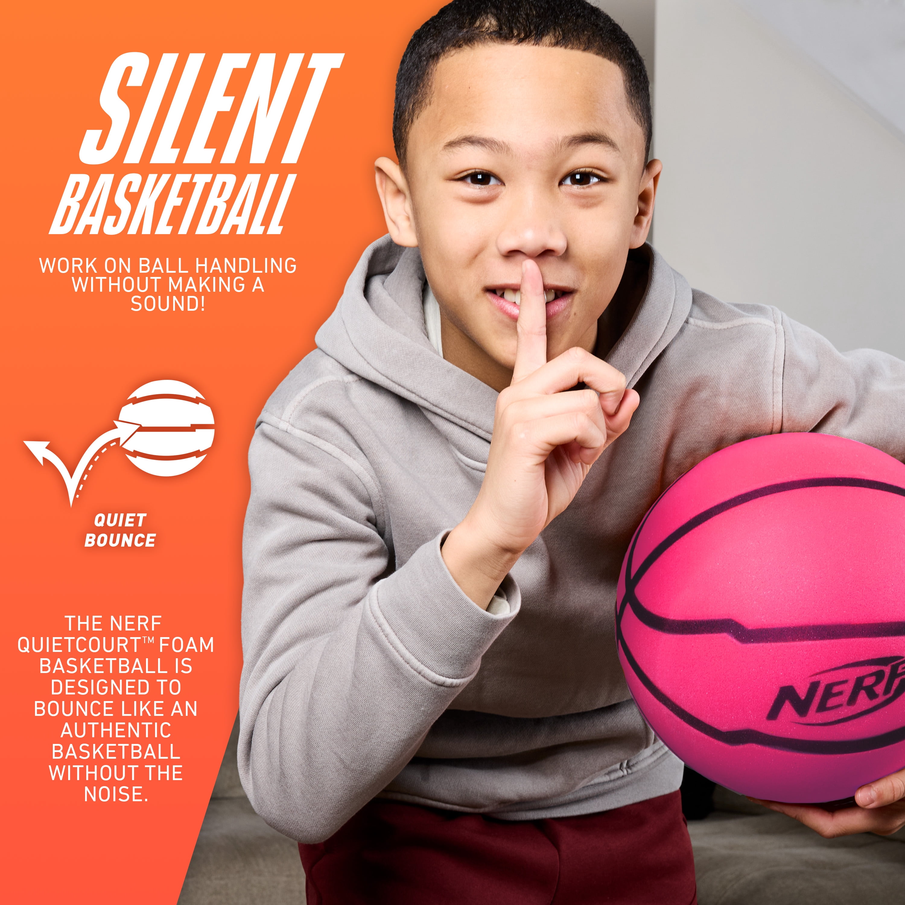 Nerf Quietcourt Silent Foam Basketball -   Quiet Ball for Indoor Dribbling - 28.5" Size 6 - Kids + Youth Basketball - Never Goes Flat Foam