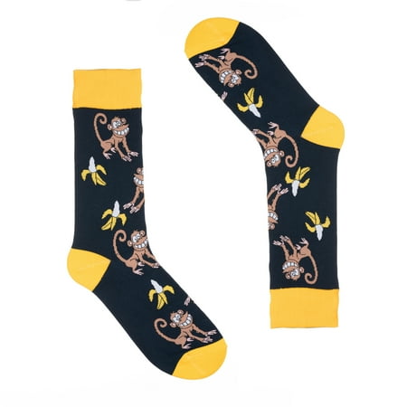 Colorful Sock Monkeys - Animal Socks for Men - Fun Colorful Dress Socks - Premium Cotton - Size 8-13 (One Pair)