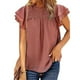 thumbnail image 1 of Camiseta holgada de punto suizo fruncida con manga aleteo superior de verano para mujer para uso diario, 1 of 5