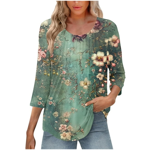 Plus Size 3/4 Sleeve Tops for Women 4x Summer Blouses for Women 2026 Summer Tops for Women Trendy Plus Size Shirts for Women Loose Fit