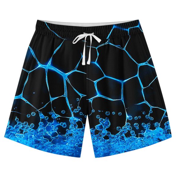 Fengactive Boys Girls Hawaiian Print Swim Shorts Elastic Waist Drawstring Adjustable Board Shorts 7-14T
