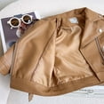 thumbnail image 6 of MeetoTime Kids Long Sleeved PU Leather Jacket Solid Color Lapel Fall Winter Outerwear for Baby Boys Girls 1-11 Years, 6 of 6