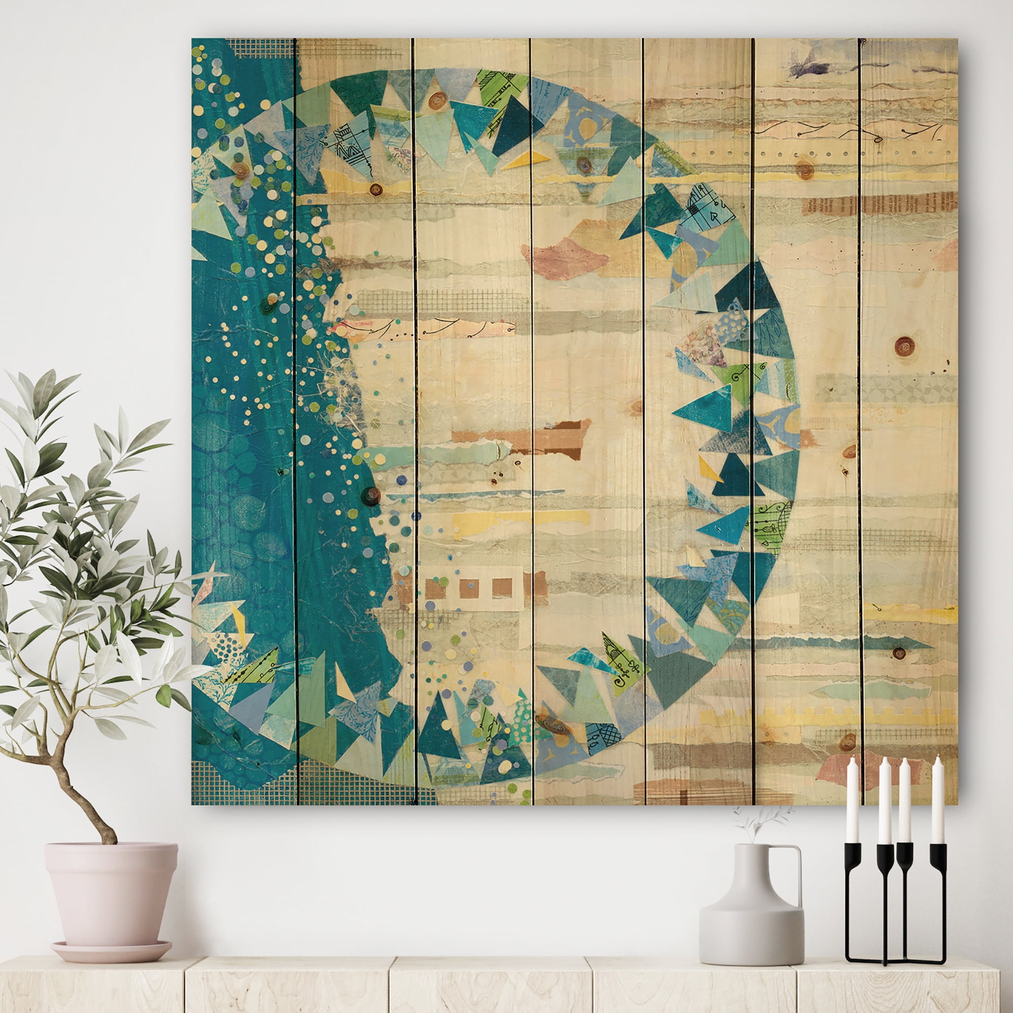 Designart 'The Calm Indigo Stripes' Modern & Contemporary Print on Natural Pine Wood