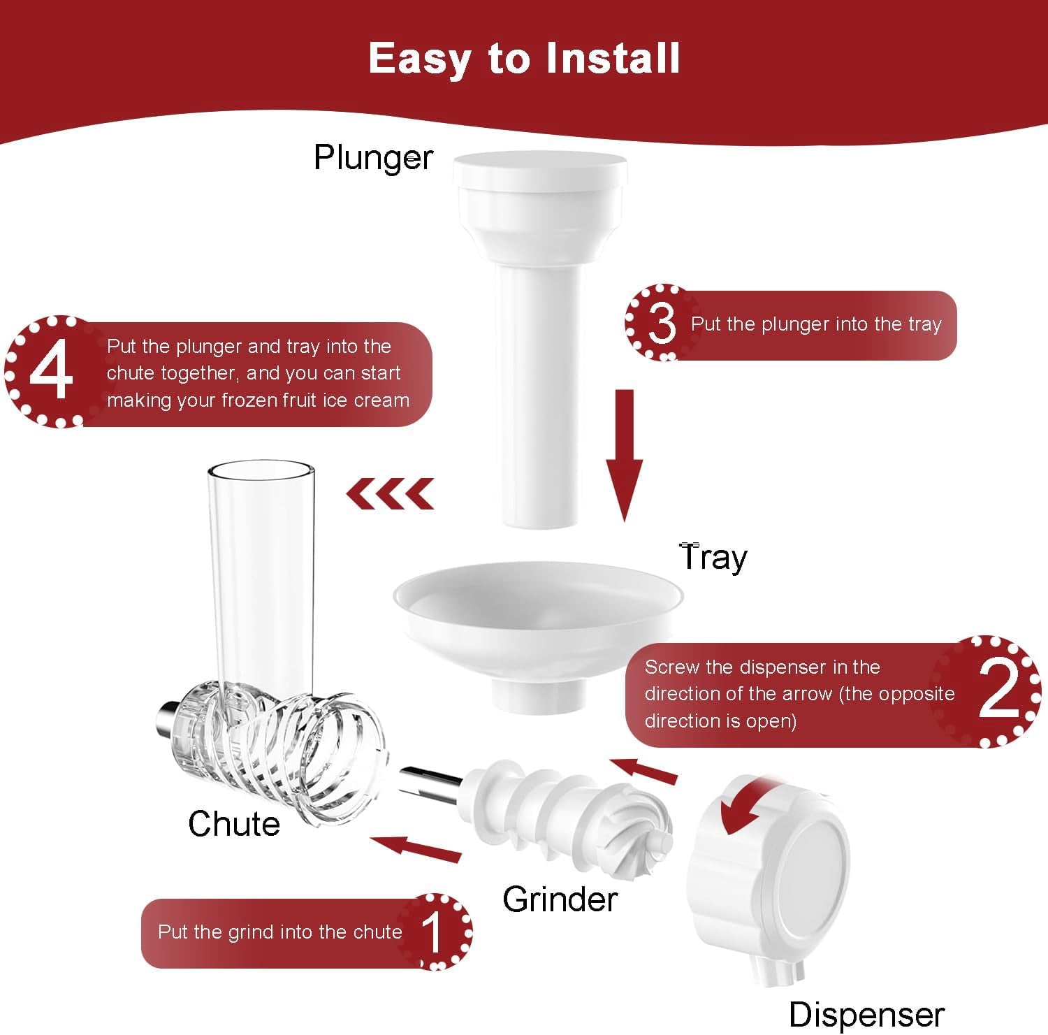 EP Ice Cream Maker Attachment for KitchenAid Stand Mixers, Dairy Free Frozen Fruit Soft Serve Ice Cream Machine Compatible with KitchenAid and Cuisinart, for Making Yogurt/Natural Desserts/Gelato