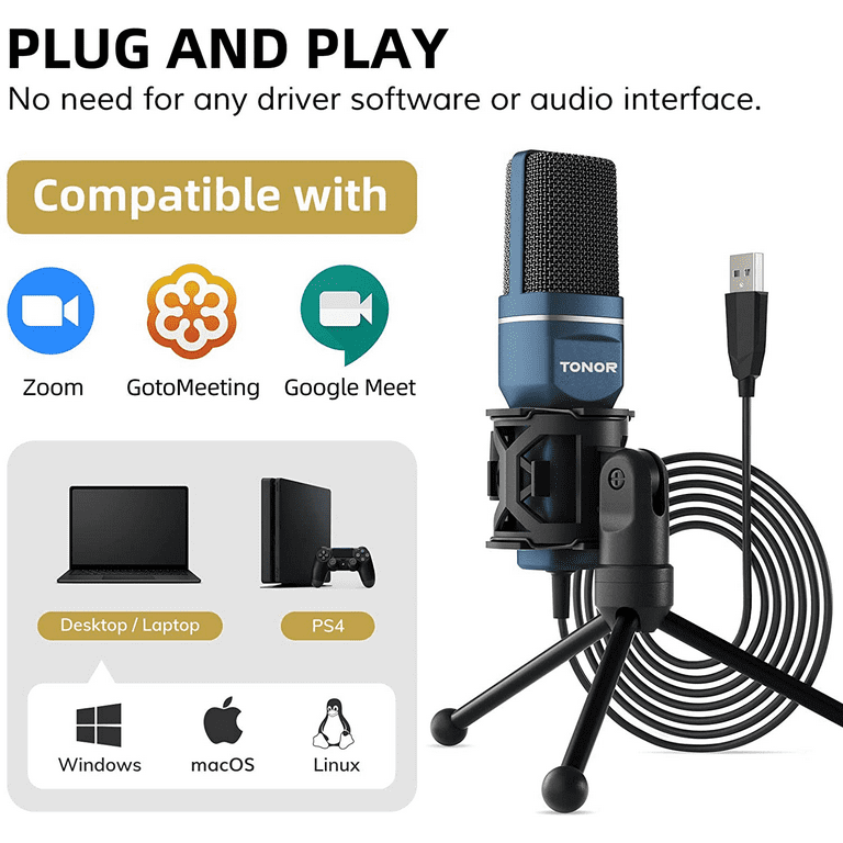 brumoso Deportista Calumnia USB Microphone, TONOR Computer Condenser PC Gaming Mic with Tripod Stand &  Pop Filter for Streaming, Podcasting, Vocal Recording, Compatible with  Laptop Desktop Windows Computer, TC-777 - Walmart.com