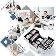 Extra Large Makeup Case Cosmetic Train Case with Dividers Lockable Makeup Box Organizer