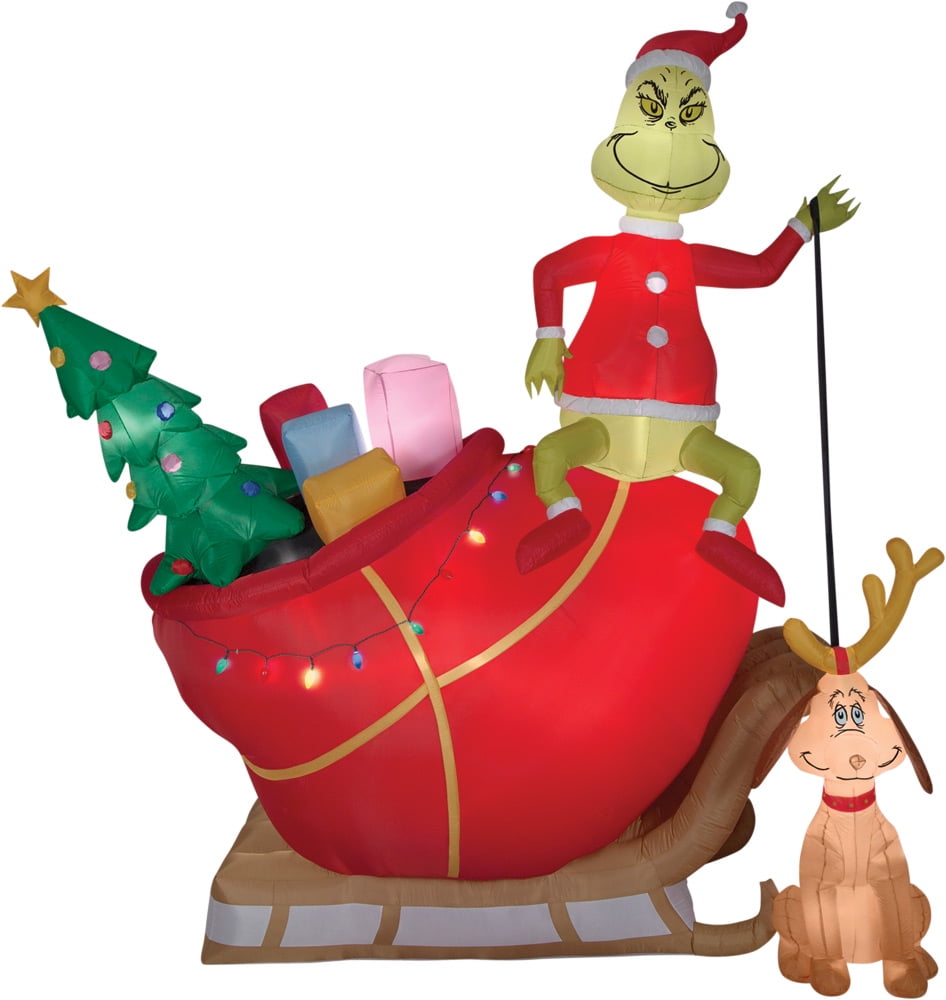 Grinch Max in Sled Airblown Christmas Decoration