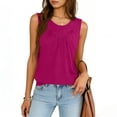 thumbnail image 2 of UAMVSH Women's Summer Sleeveless Tank Top Pleated Crew Neck T Shirts Casual Comfy Loose Fit Basic Tees Fashion Clothing, 2 of 6