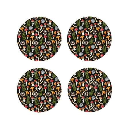 

Pofeuu Mushrooms Print Coasters for Drinks 4Pack PU Leather Coasters Bar Drink Coasters for Tabletop Protection Furniture from Damage-Round Shape