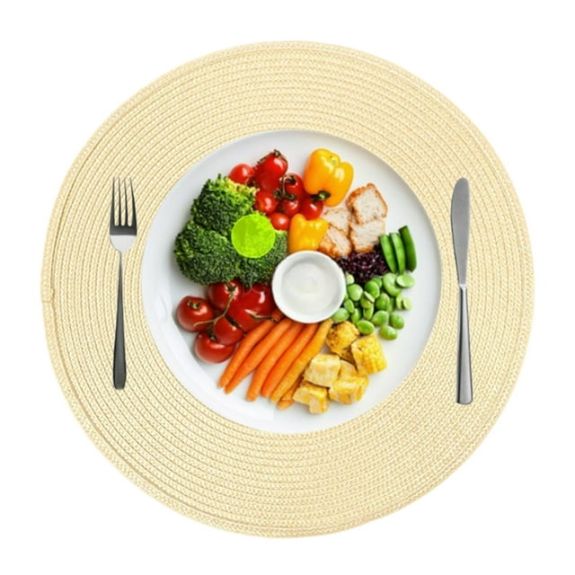 Jinswick Round Woven Placemat Set of 8, 15-Inch Bohemian Style Farmhouse Country Woven Placemat, for Table Decoration, Rattan Willow Table Mat Plate Woven Heat-Resistant Placemat
