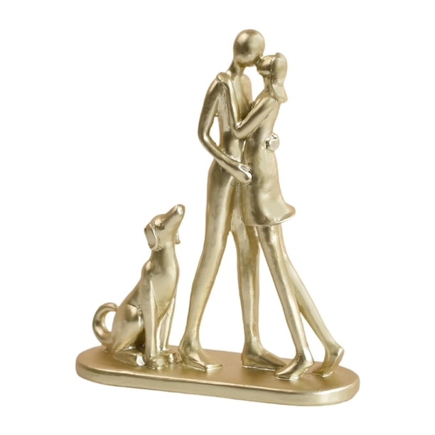 Escultura de pareja y perro, figuras familiares, decoración romántica para el hogar, estatua de enamorados BY25117
