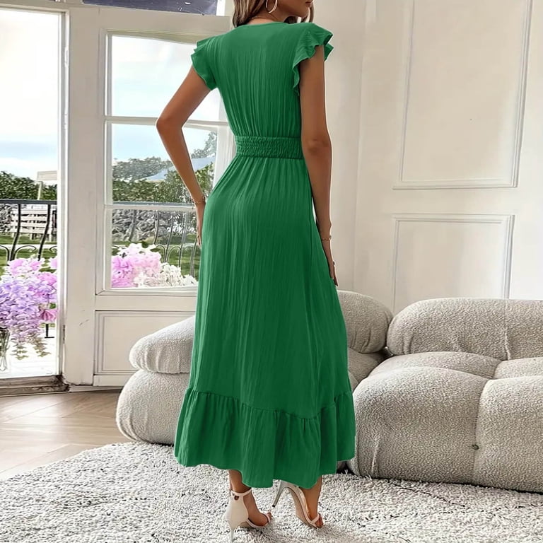 rayon dresses for summer Janasya Women's Blue Solid Casual Wear Dress Women at Amazon Women's Clothing store There is a tie Olive Green Rayon Tiered Short