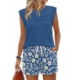 thumbnail image 4 of 2 Piece Short Sets for Women Summer Vacation Outfits Cap Sleeve Tops and Floral Shorts Set Hawaiian Beach Clothes Royal Blue M, 4 of 6