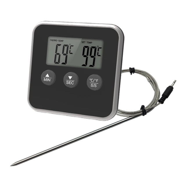DOLITY Meat Thermometer Accurate Long with Timer for Cooking Oven black