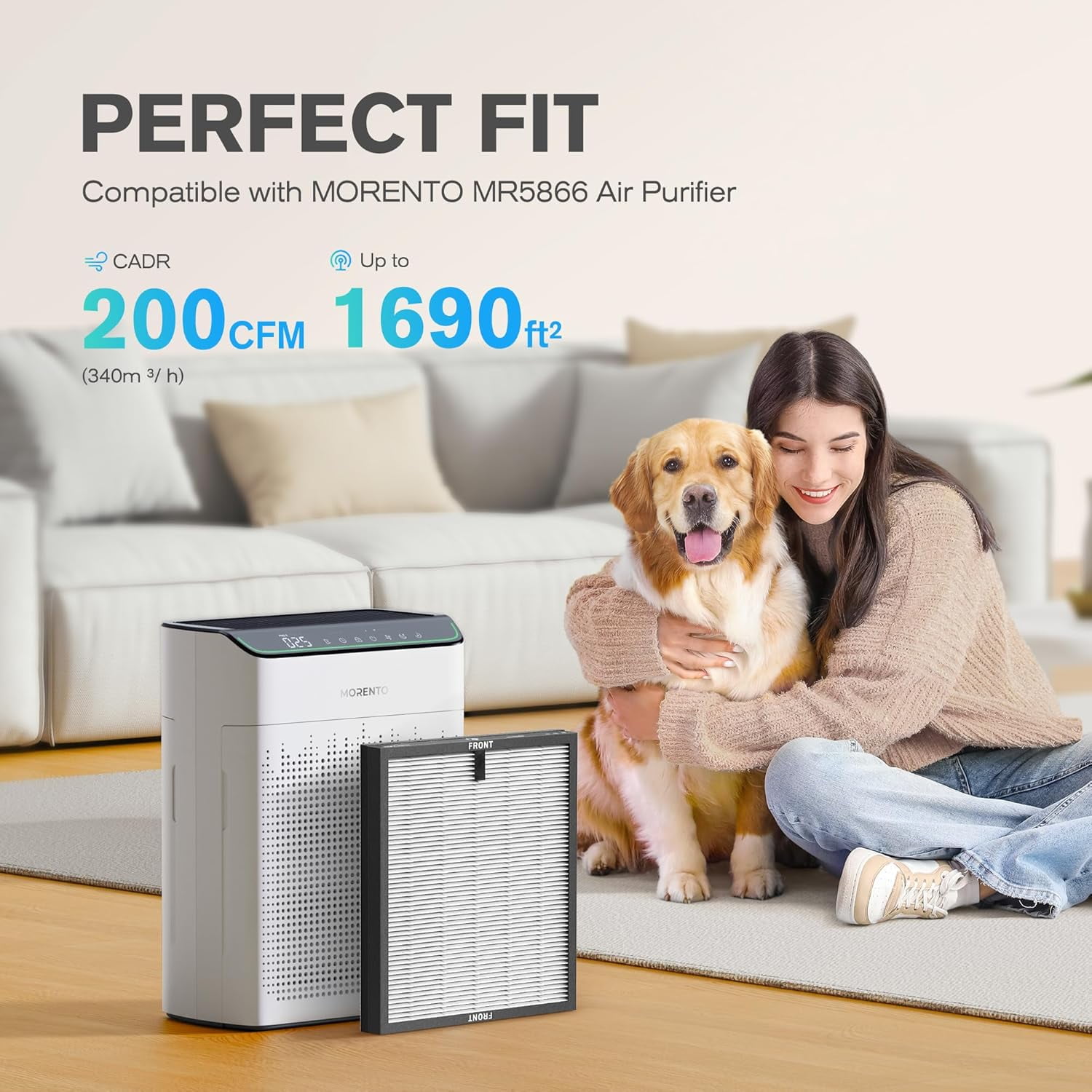 Genuine Air Purifier Replacement Filter, True HEPA Filter Compatible with 5866 for 99.97% Air Pollutants, Odor and Smoke, Enhanced Version Light Grey 2 Pack