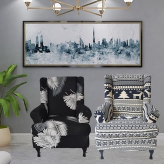 CHNSHOME Hoes voor oorfauteuil, rekbaar, overtrek voor oorfauteuil, 2 stuks, beschermhoes, bedrukte oorfauteuil CHNSHOME Hoes voor oorfauteuil, rekbaar, overtrek voor oorfauteuil, 2 stuks, beschermhoes, bedrukte oorfauteuil