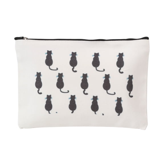 Unique Bargains 1 Pc Durable Cats Print Makeup Bag White Canvas