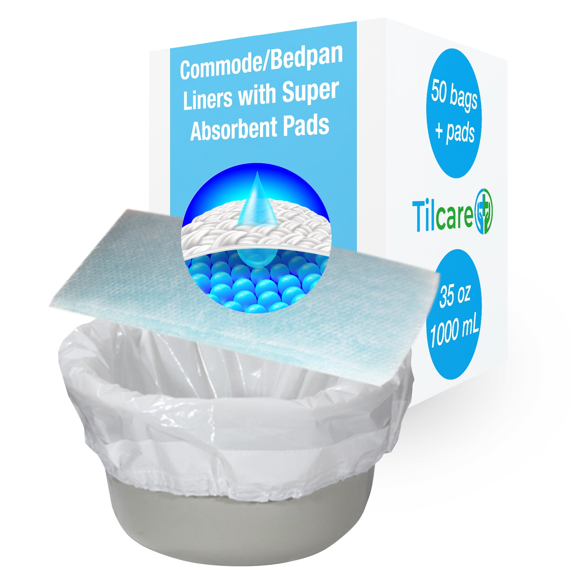 Tilcare Commode Liners with Super Absorbent Pads Pack of 50 for