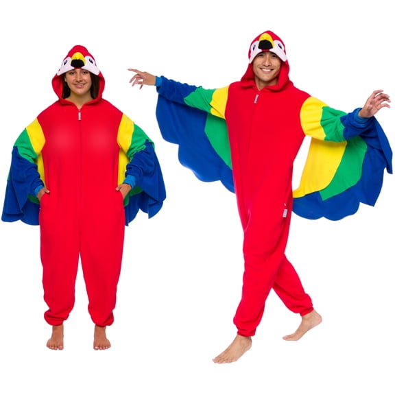 Parrot One Piece - Bird Animal Costume Jumpsuit (Large, Red w/Multi)