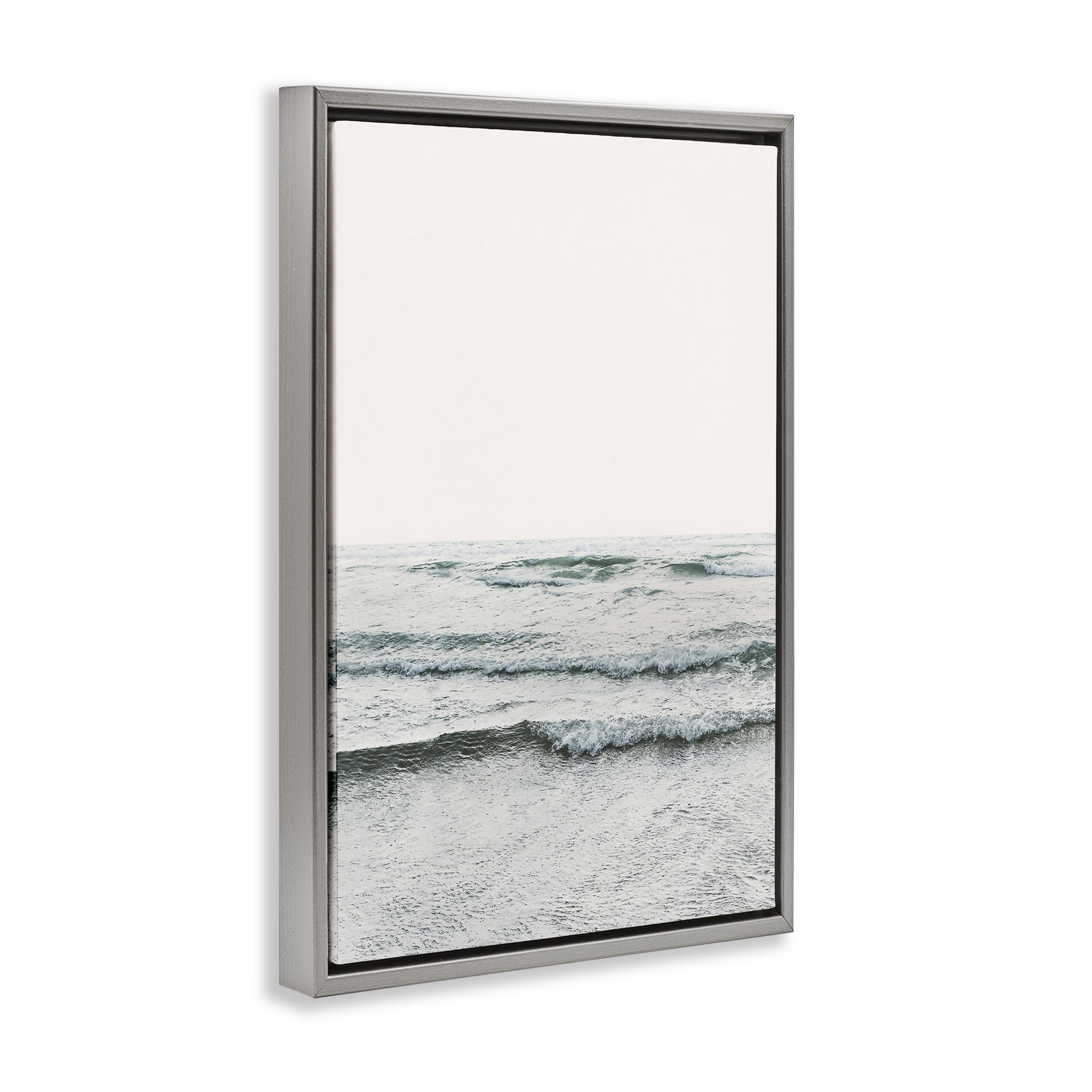 Stupell Industries Rippling Ocean Tide Nautical & Beach Photography Gray Floater Framed Canvas Art Print Wall Art, 21 x 31