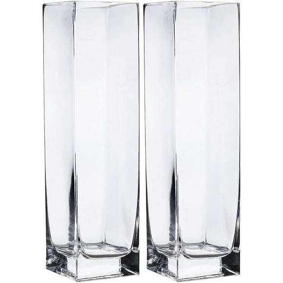 WHOLE HOUSEWARES Clear Glass Square Vase for Centerpieces | Tall Block Design for Wedding Party Event Home Office Decor | 2.35" Diameter x 10" Height | Clear Glass Vases Centerpieces