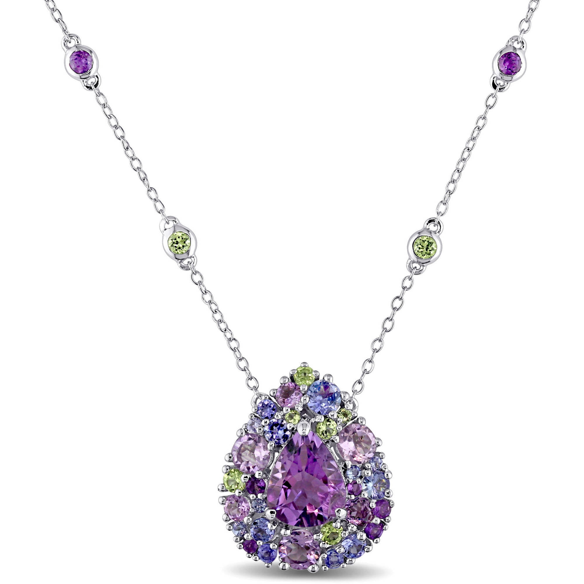Tangelo 4-5 8 Carat T.G.W. Tanzanite, Rose de France, Amethyst and Peridot Sterling Silver Mosaic Teardrop Necklace,... by Tangelo