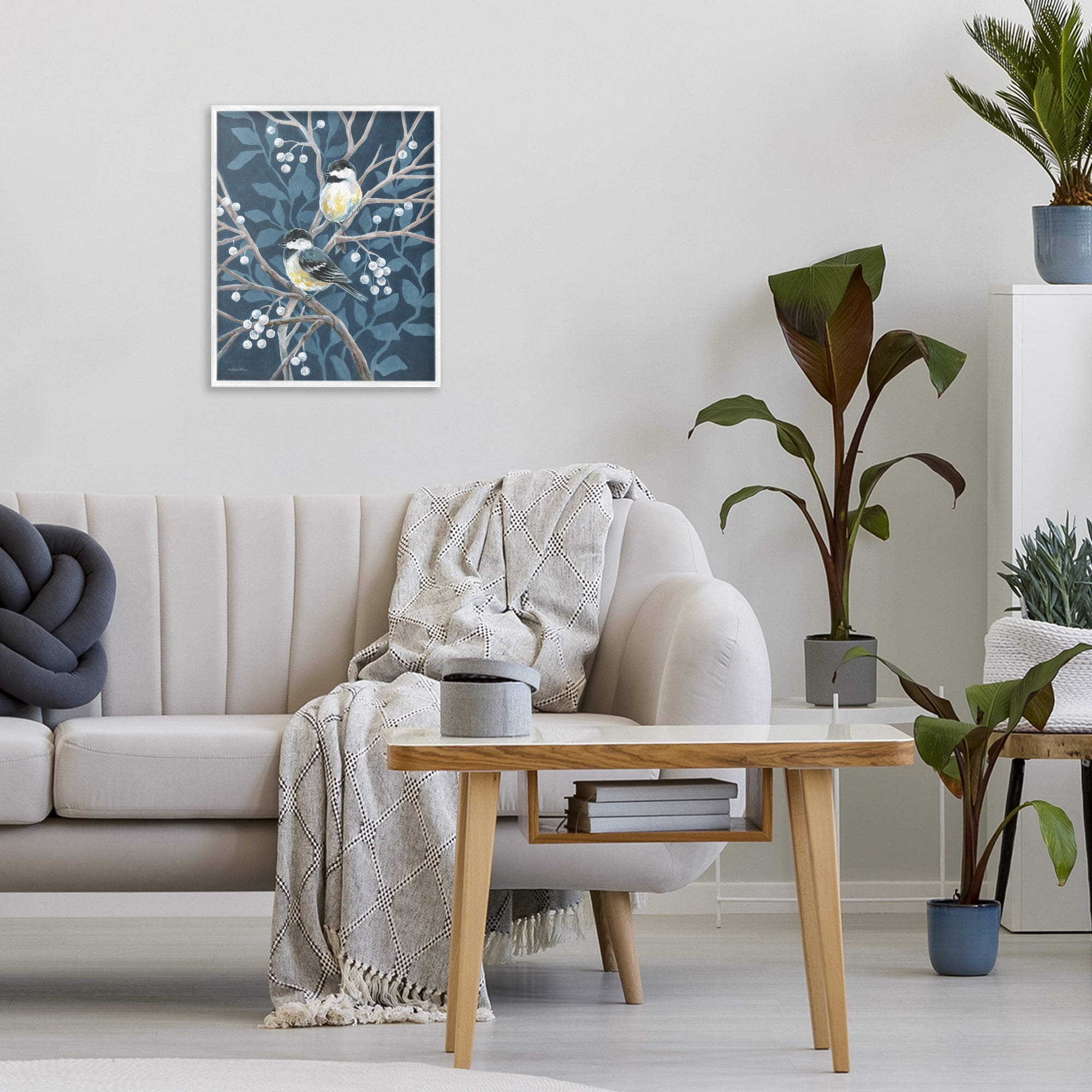 Stupell Industries Chickadees on Winter Berries White Framed Giclee Art, design by Diane Kater