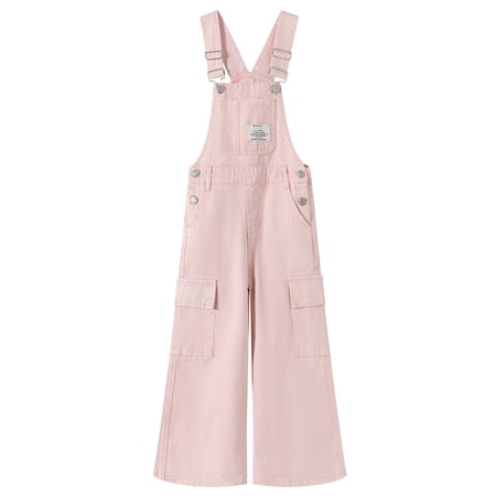 KIDSCOOL SPACE Girls Wide-leg Denim Overalls Pink/Blue Jeans Cargo Dungaree Pants Pink 6-7 Years