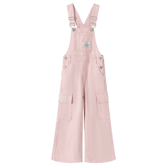 KIDSCOOL SPACE Girls Wide-leg Denim Overalls, Pink/Blue Jeans Cargo Dungaree Pants,Pink,10-11 Years