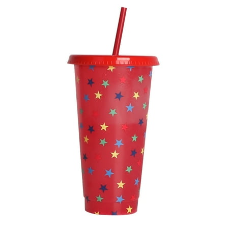 

NKBBCU Bottle Brush Creative Water Cup Star Cup PP Plastic Straw Cup Star Plastic Transparent Straw Cup 710ml Cold Change Temperature Sensitive Plastic Cup