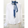 thumbnail image 4 of INSPIRE CHIC Women's Stripe Ribbon Skinny Neck Scarves Long Narrow Neckerchief Royal Blue, 4 of 4