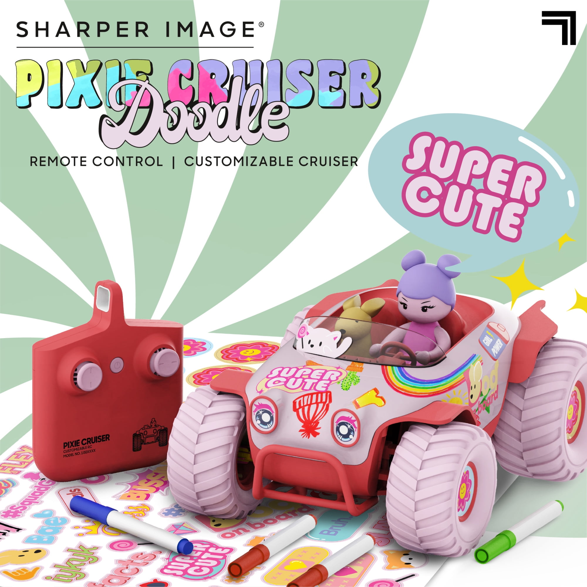 Sharper Image® Pixie Cruiser Doodle, Customizable RC Car with Markers, Stickers & Accessories, 13-piece, Age 6+