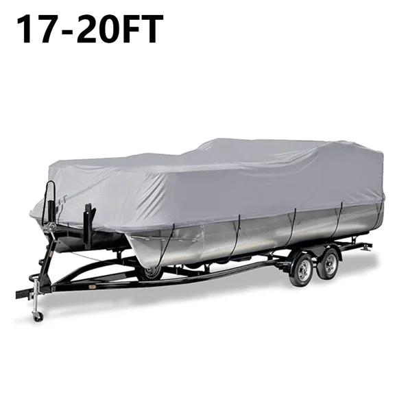 YKITRD Gray Pontoon Boat Cover 17-20FT, 210D Oxford Canvas Waterproof UV-Resistant with Straps & Storage Bag, Fits Pontoon/Deck Boats