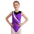 thumbnail image 4 of iiniim Kids Girls Sleeveless Contrast Color Patchwork Gymnastics Leotard Ballerina Unitard Athletic Bodysuit Purple 10, 4 of 7